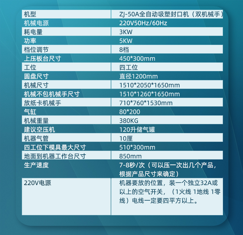 全自動吸塑封口機參數